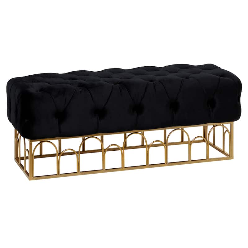 Black Metal Bench with Gold Base - 49 x 20 x 18