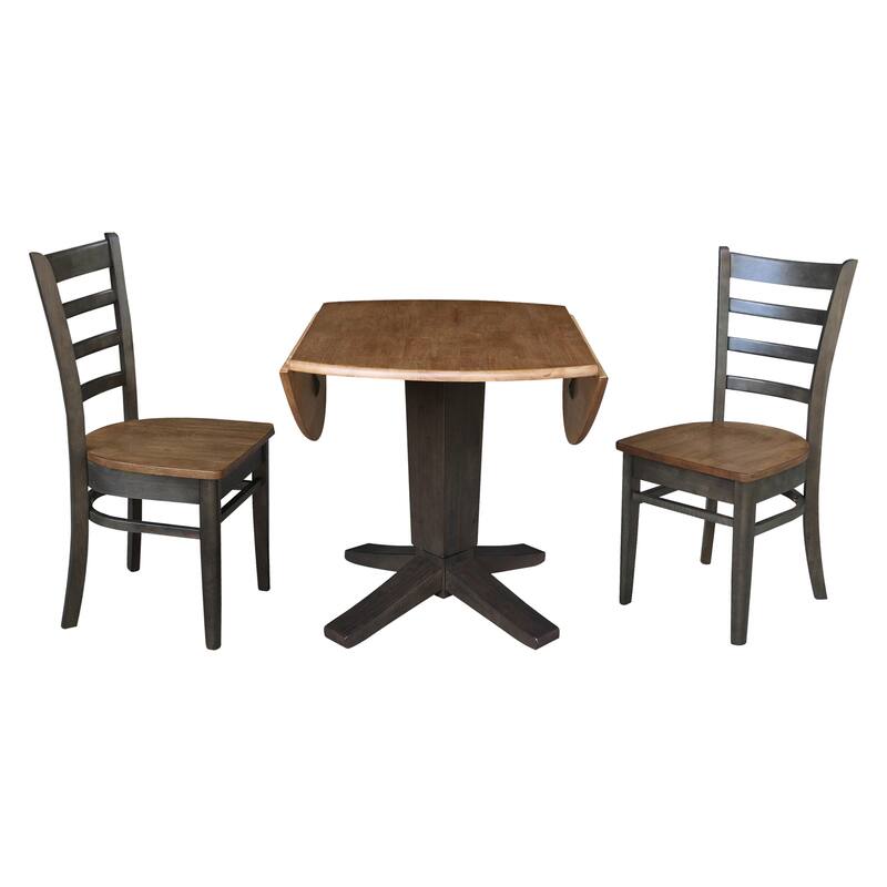 42 in Round Drop Leaf Pedestal Table with Dining Chairs in Hickory/Washed Coal