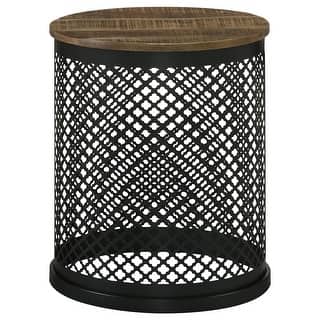 Round Accent Table with Drum Base Natural and Black