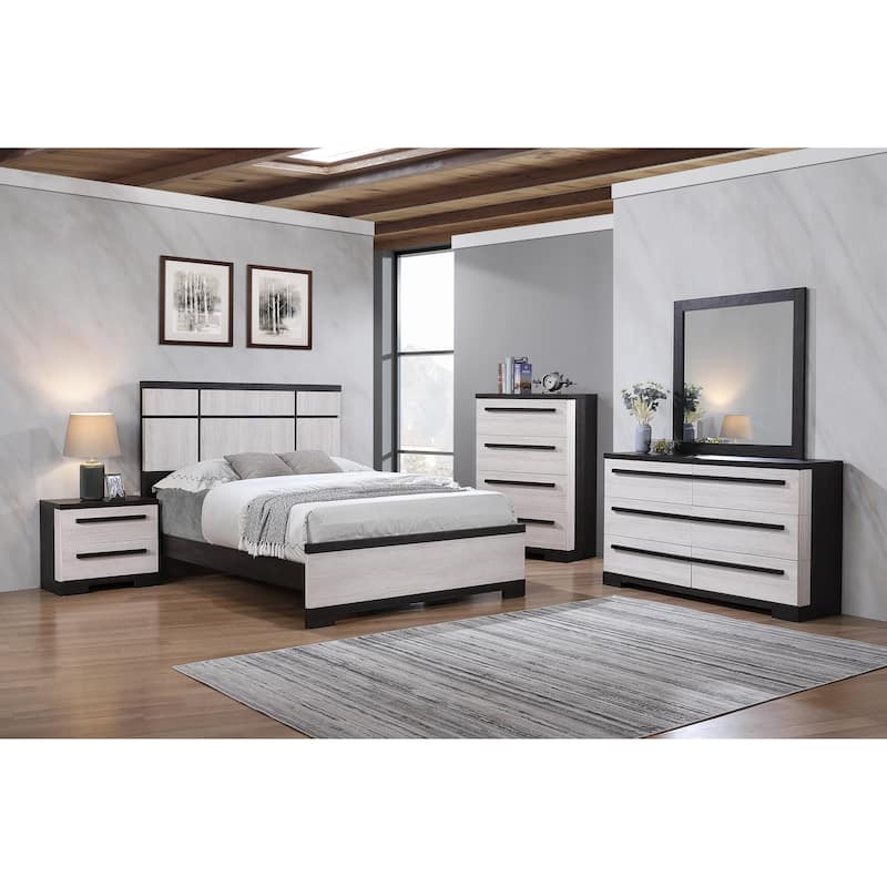 Felicia 5 Piece White Black Panel Bedroom Set - Queen