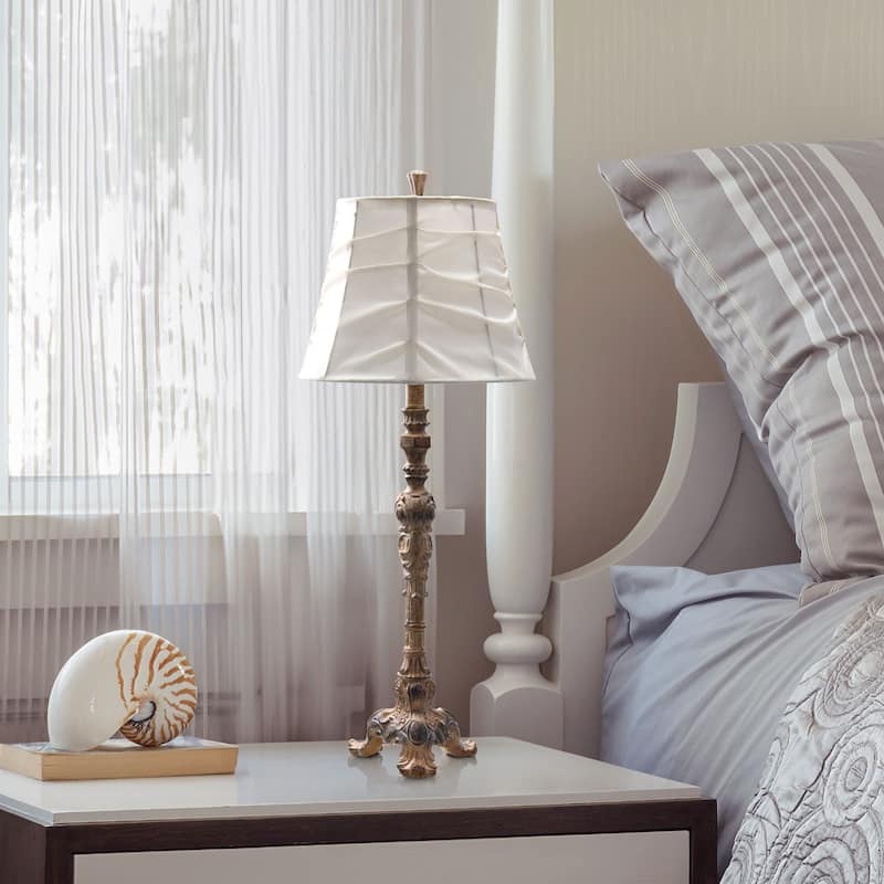 Tall Vintage Embellished Table Lamp with Ruffled Shade - 31" - Brown and Cream