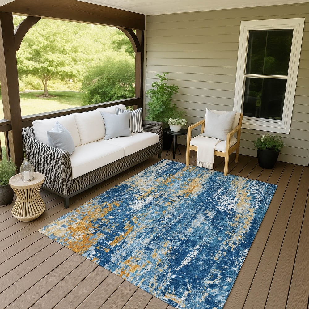 Machine Washable Indoor/ Outdoor Abstract Pixels Chantille Rug