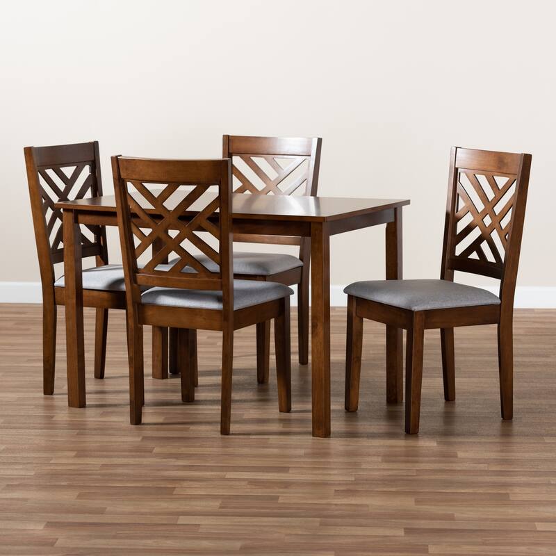5 Piece Dining Set - Fabric Upholstered Chairs & Walnut Table - Modern Dining Room Furniture