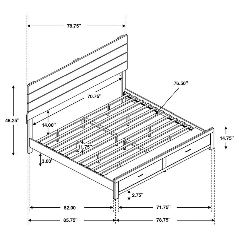 King Size Solid Wood Storage Bed with 2 Footboard Drawers and Slatted Headboard