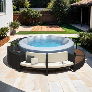 Patio Spa Surround Rattan Sectional Sofa Set with Storage Spaces, Round ...