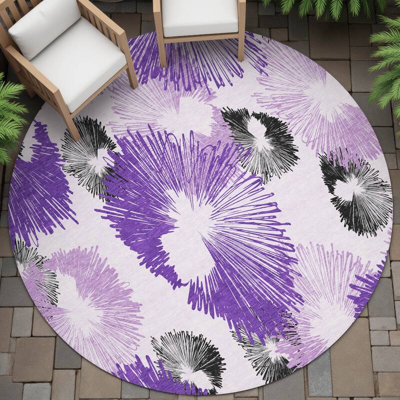 Machine Washable Indoor/Outdoor Modern Floral Chantille Rug - Purple - 8' x 8'