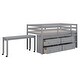 preview thumbnail 5 of 7, Gray Twin Size Wooden Loft Bed with Retractable Writing Desk and 4 Drawers, Lateral Portable Desk and Shelves
