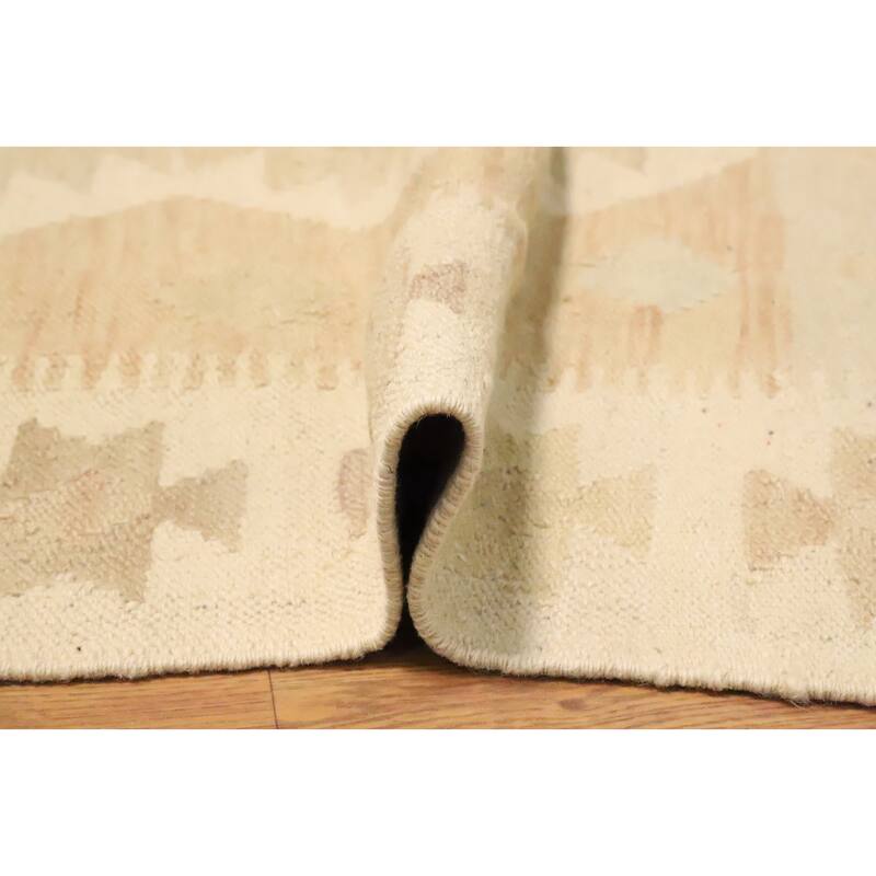 Hand Woven Oriental 100% Wool Carpet Southwestern Tribal Beige & Ivories Kilim Area Rug - 4' 9'' X 3' 1''