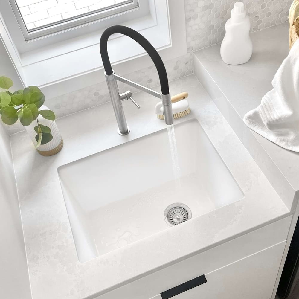 STYLISH 25 inches L x 18 inches W Single Bowl Dual Mount Composite Granite Utility Sink