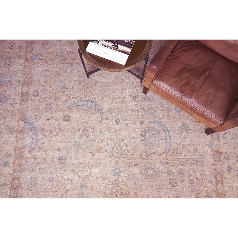 EXQUISITE RUGS Harper Hand-knotted New Zealand Wool Beige/Ivory/Blue Area Rug.