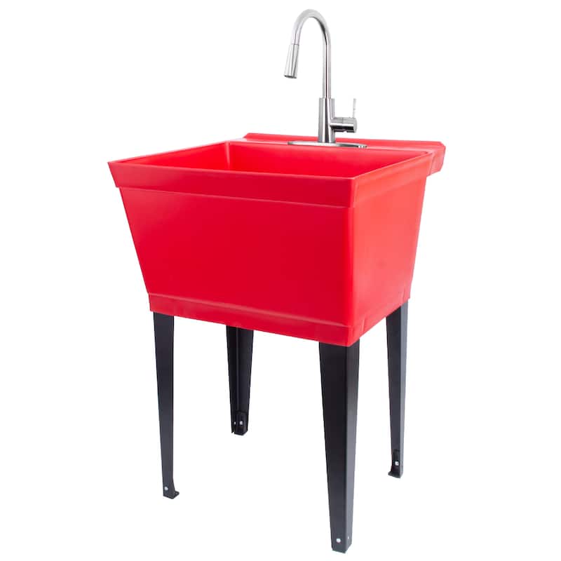 TEHILA Utility Sink Laundry Tub with Stainless Finish High Arc Faucet - N/A