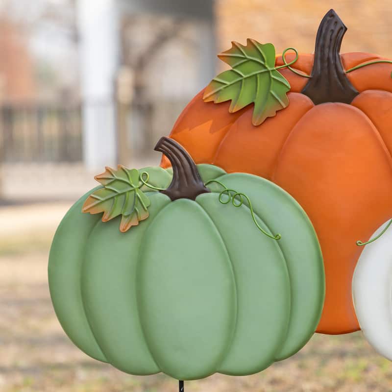 Glitzhome Fall Harvest Metal Yard Stake Hanging Decor for Thanksgiving (2-3 Functions)