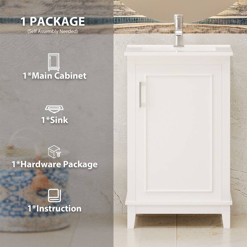 Modern 20" Bathroom Vanity with Freestanding Cabinet, Integrated Ceramic Basin & Storage