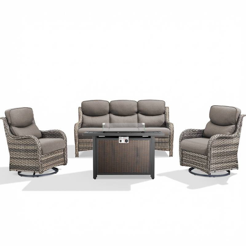 Pocassy Patio Sofa Swivel Chair Set with 43" Fire Pit Table