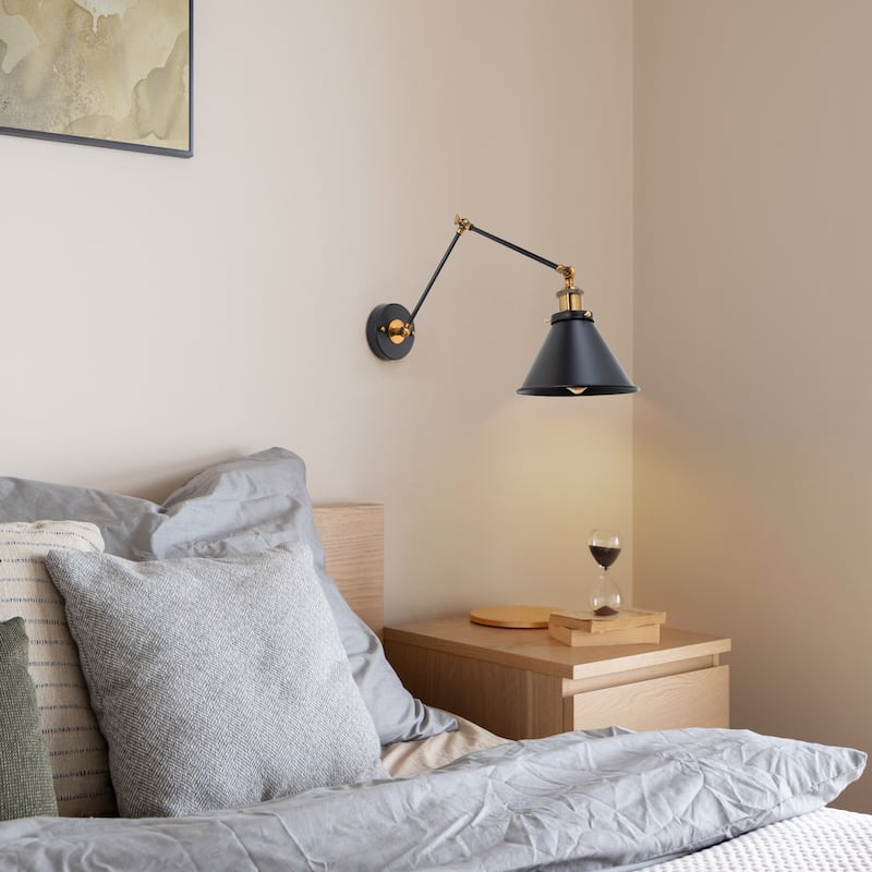 Modern Black 1-Light Swing Arm Light Hardwired or Plug-in Wall Sconces Lamps