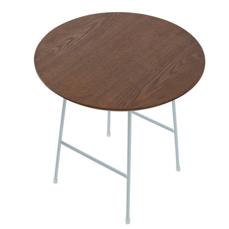 Rossmore Round Side Table MDF Wood Tabletop and White Stainless Steel Frame Accent End Tables