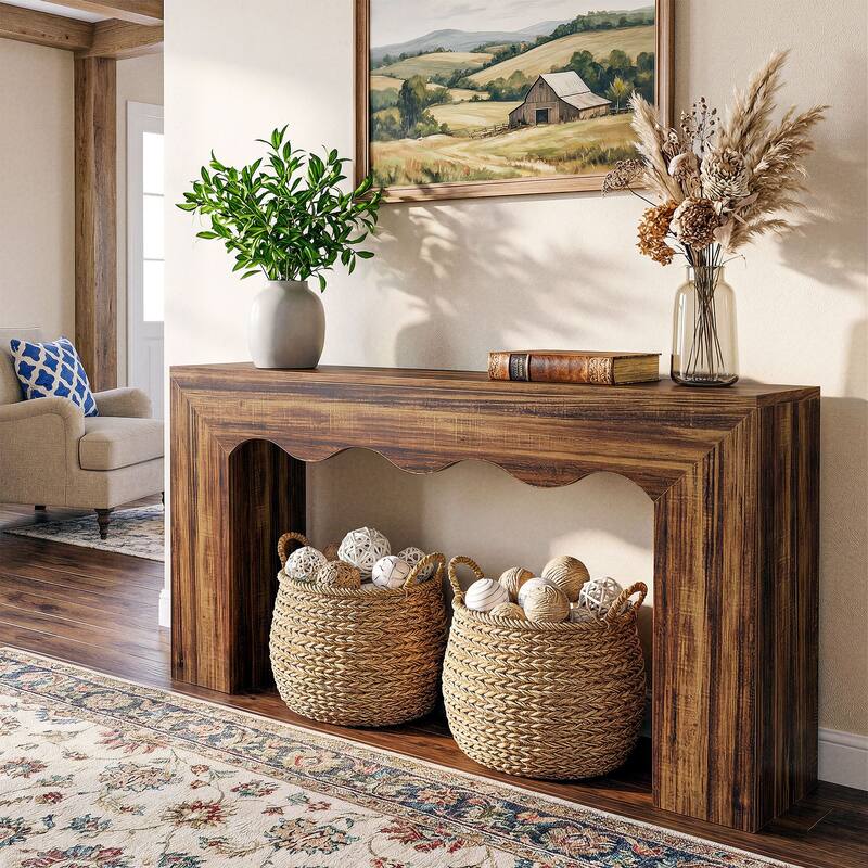 63” Farmhouse Console Table Narrow Hallway Stand for Entryway Living Room Brown