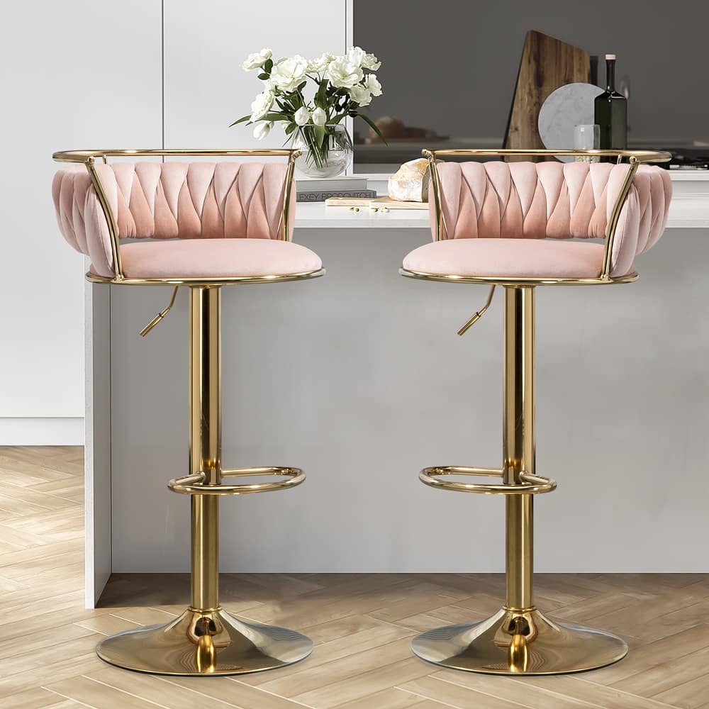 Modern Velvet Adjustable Swivel Bar Stools Set of 2