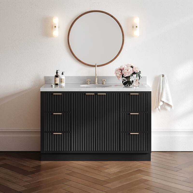 Ariel P54CQOVO Milan 54" Free Standing Single Basin Vanity Set with - Black / Carrara White Quartz Top / Brushed Nickel