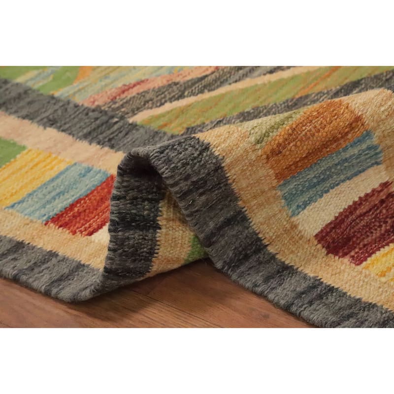 Hand Woven Oriental 100% Wool Carpet Southwestern Tribal Multi-Colored Kilim Area Rug - 8' 10'' X 5' 10''