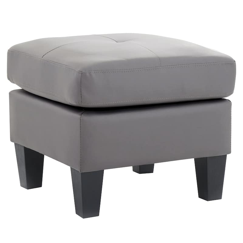 Tufted Faux Leather Upholstered Ottoman - 23" - Gray