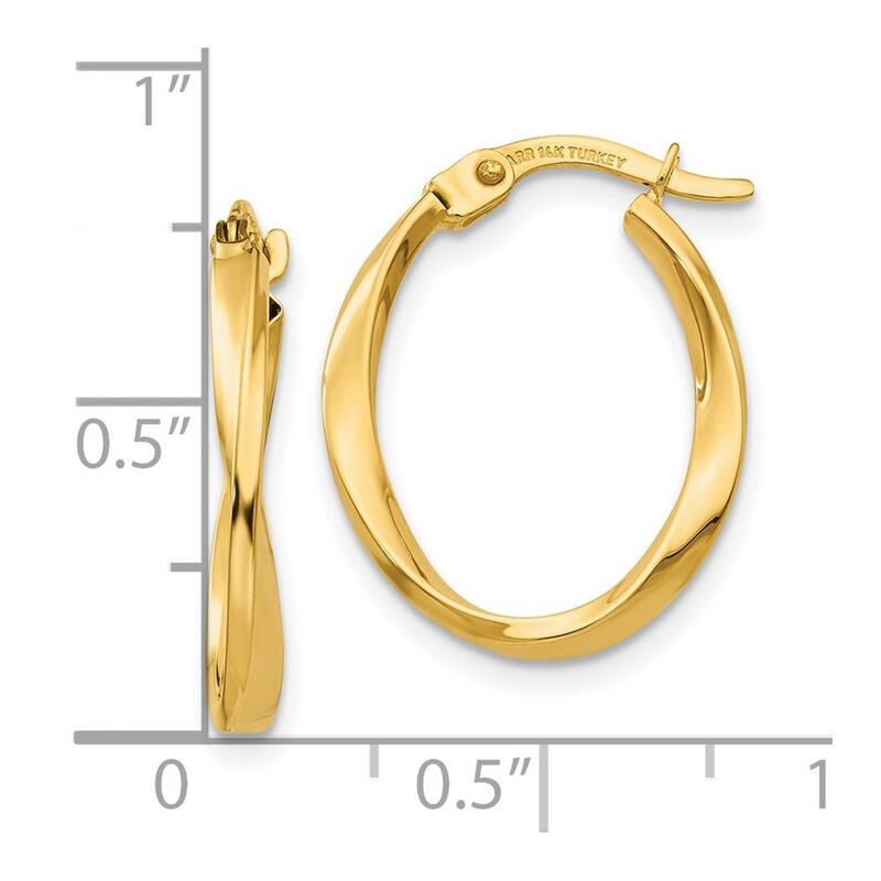 Curata 10k Yellow Gold Polished Twisted Oval Hoop Earrings - 18x16mm