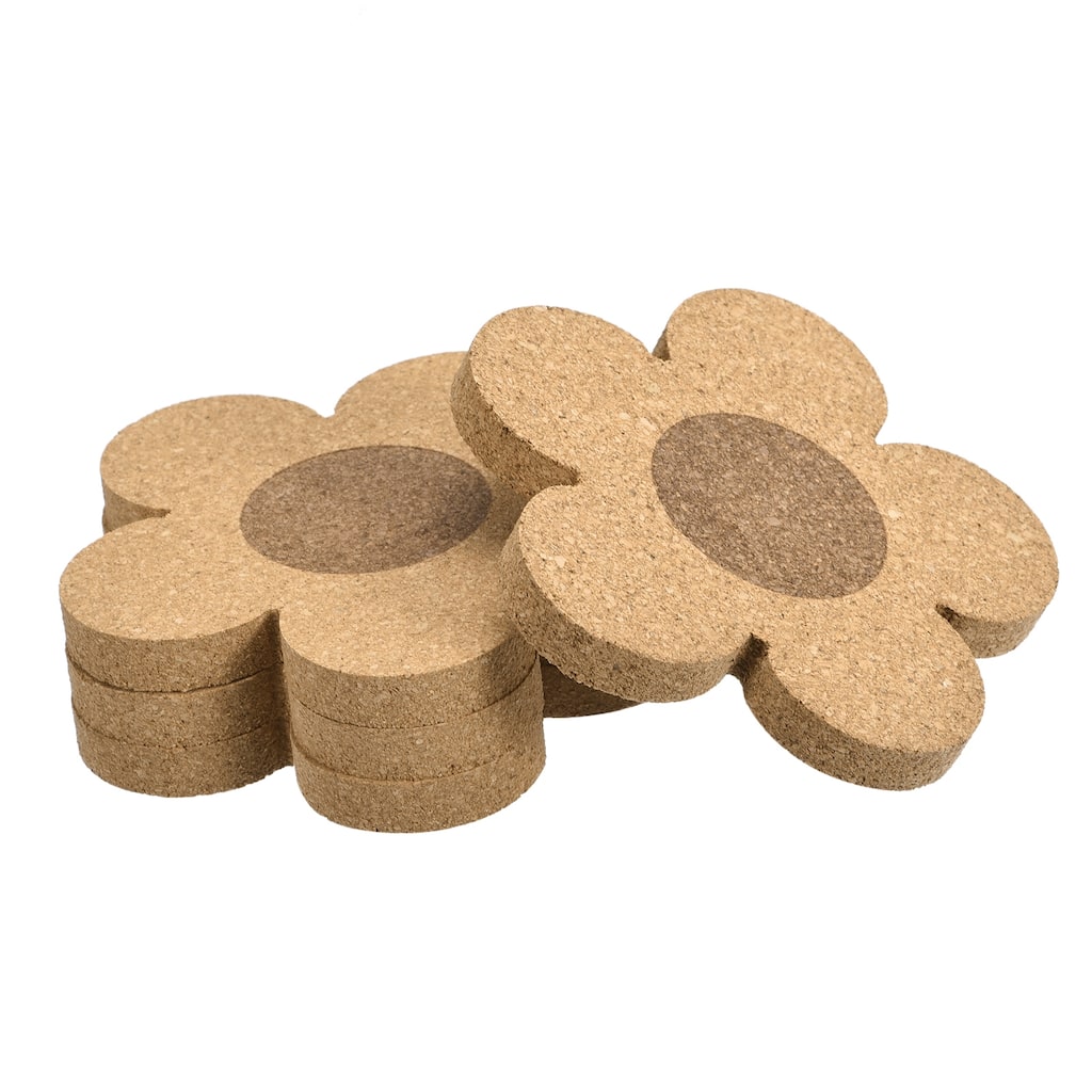 Flower Shaped Cork Coasters, 10cm/3.9" Drink Cork Trivet 10mm Thick - Brown