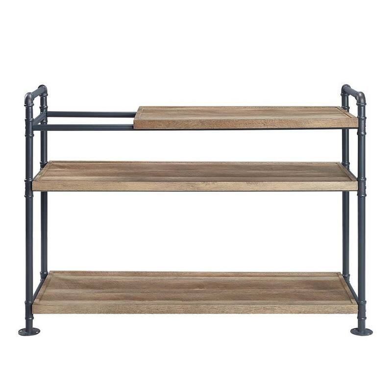 Ley 48 Inch 3 Tier Industrial Style Bookshelf, Metal, Brown, Black