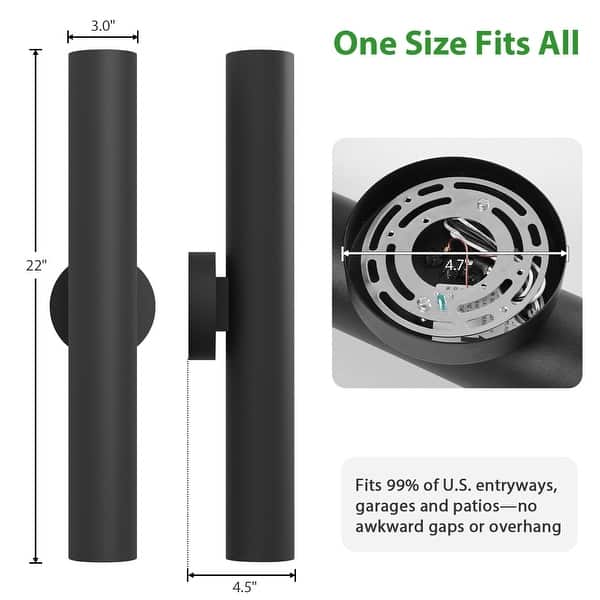 dimension image slide 1 of 4, LamQee Modern Black Aluminum Cylinder LED Outdoor Wall Lights