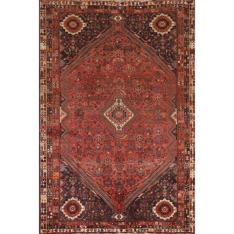 Vegetable Dye Shiraz Persian Vintage Area Rug Handmade Wool Carpet - 5'11"x 9'1"