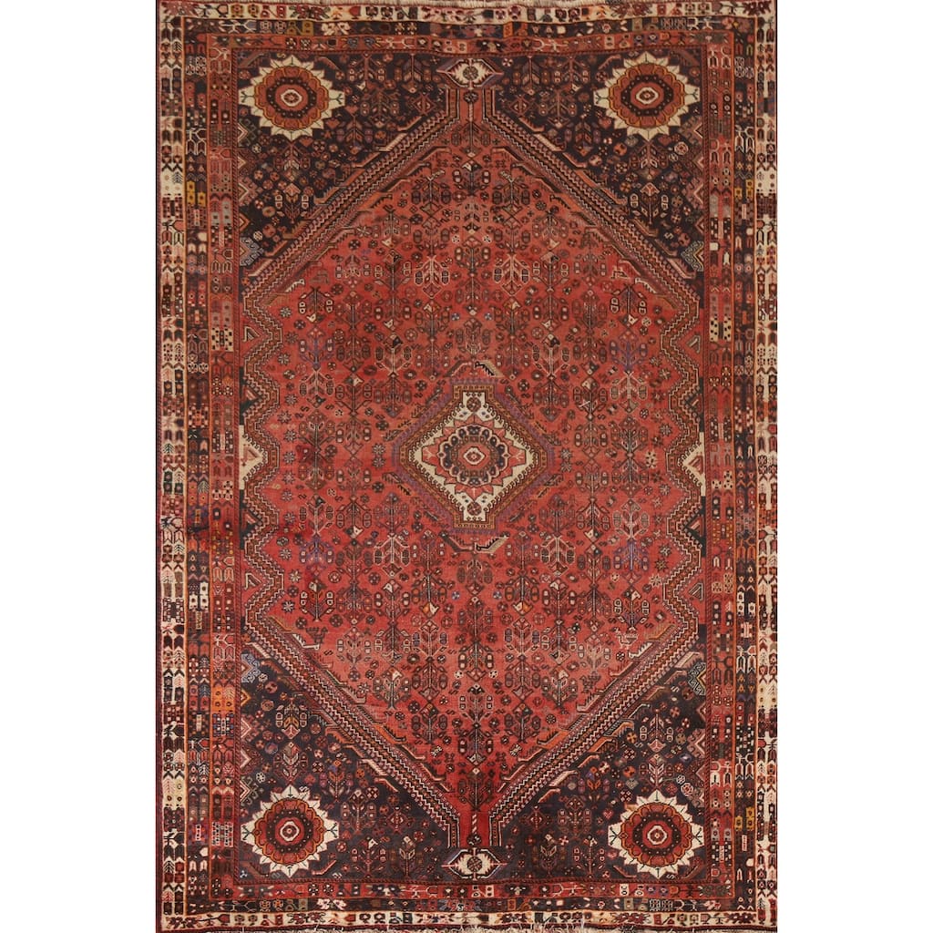 Vegetable Dye Shiraz Persian Vintage Area Rug Handmade Wool Carpet - 5'11"x 9'1"