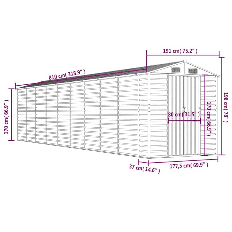vidaXL Garden Shed Metal Outdoor Storage Shed Anthracite Galvanized Steel