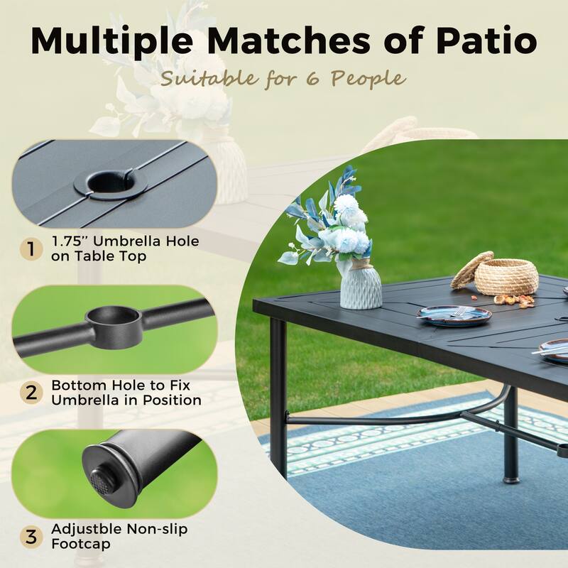 7-Piece Patio Dining Sets , 6 Textilene Fabirc Chairs and 1 Metal Table with 2.1'' Umbrella Hole