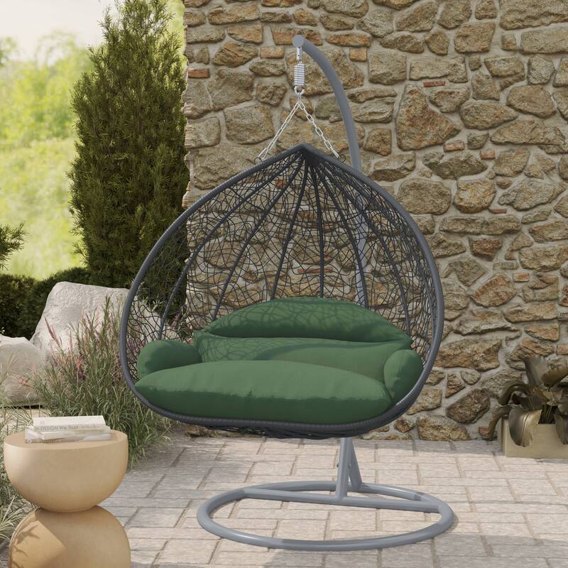 2-Person Egg Swing Chair in Grey Stainless Steel 2-Seater Porch Swing for Outdoor and Indoor - 77.95" Height