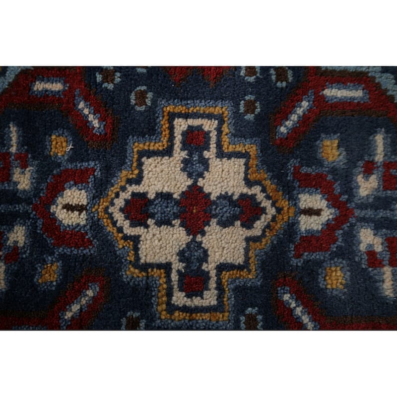 Blue Geometric Kazak Oriental Foyer Rug Handmade Wool Carpet - 2'7"x 5'9"