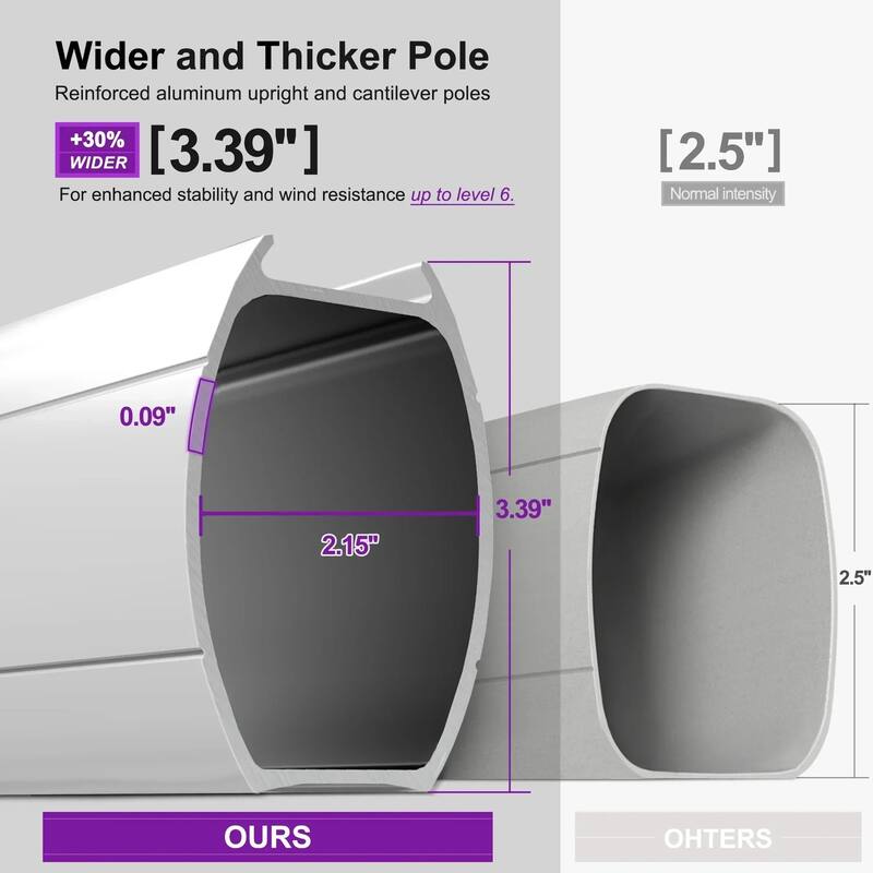 PURPLE LEAF 10 ft Double Top LED Round Patio Cantilever Umbrella with Base