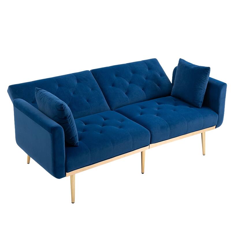65.35" Velvet Futon Sofa Bed with Adjustable Backrest