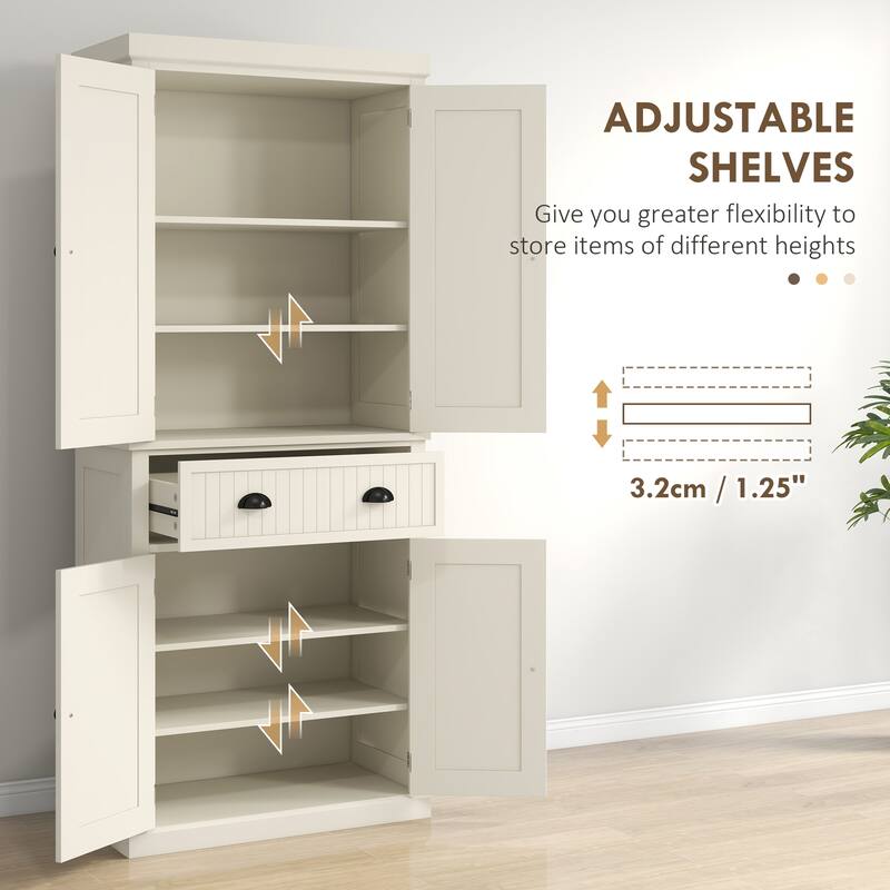 HOMCOM 72" Kitchen Pantry Cabinet, Freestanding Tall Storage Cabinet, Traditional Kitchen Cabinet with 4 Doors