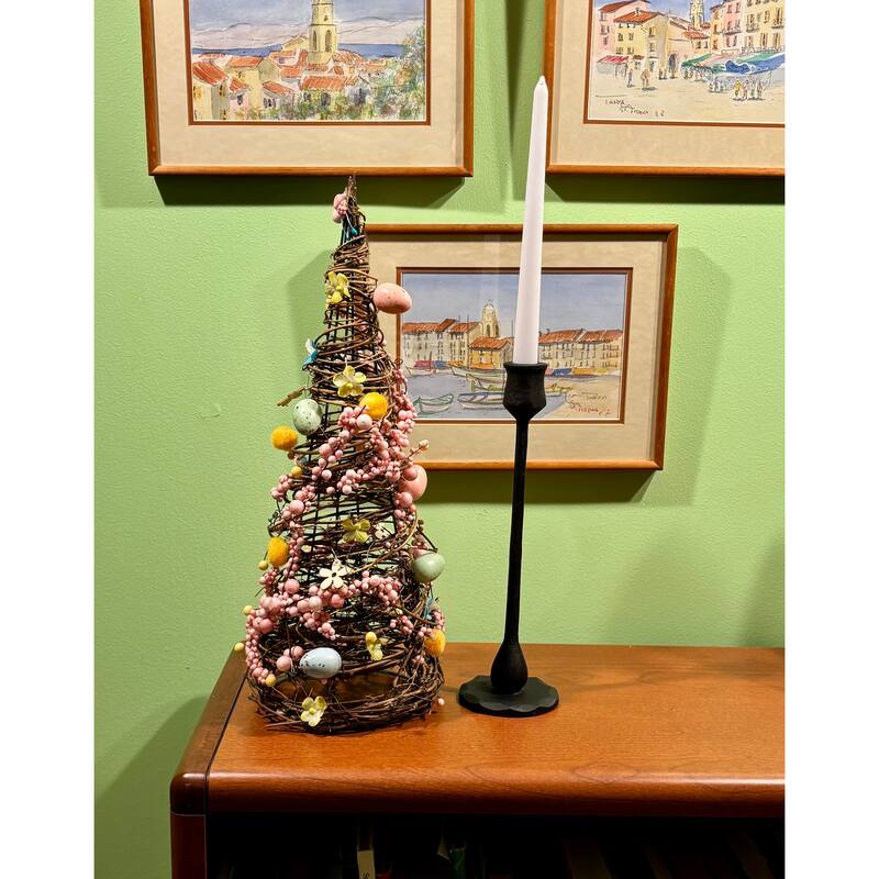 18" Tabletop Twig Tree with Easter Eggs, Berries and Flowers - 18