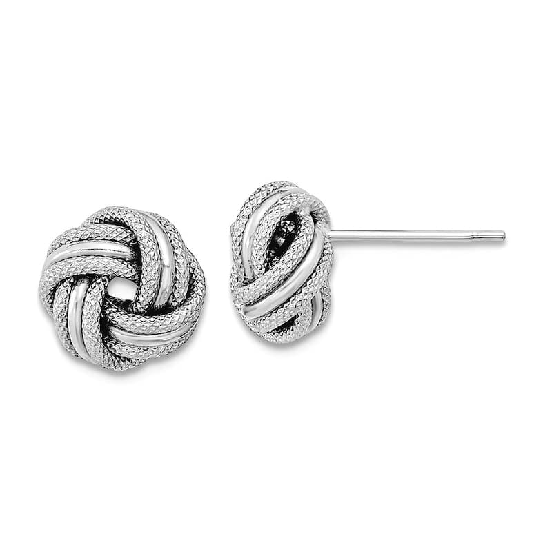 Curata 14k Yellow or White Gold 9mm Textured Triple Love Knot Post Earrings - White Gold
