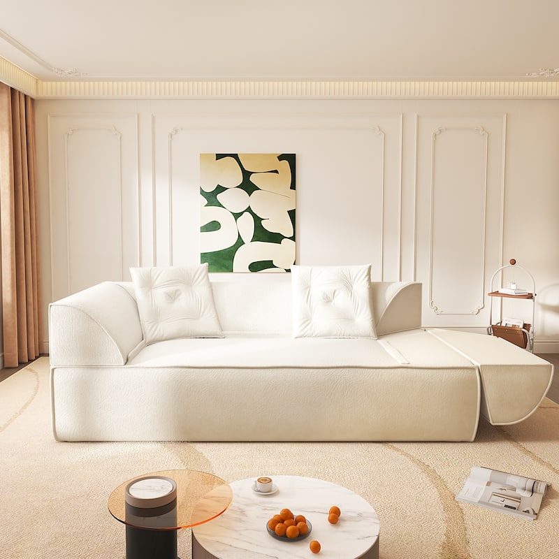 GDFStudio - 78.7" Frameless Corduroy Upholstered 2-in-1 Convertible 3-Seater Sofa Bed with High-Density Foam Backrest & Pillows