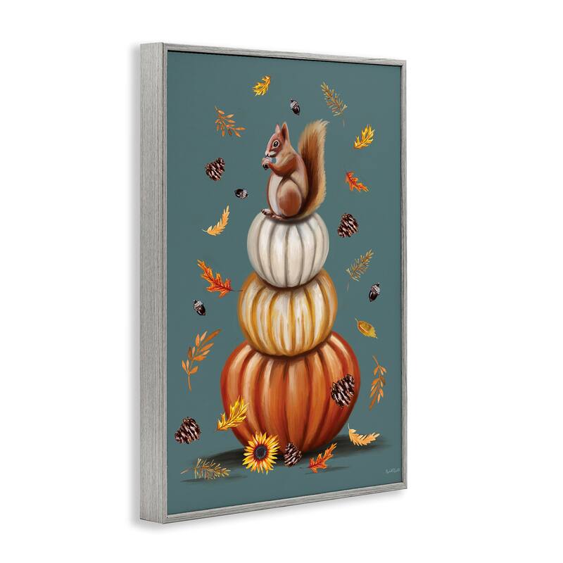 Stupell Squirrel Atop Pumpkin Stack Framed Giclee Art Design By Elizabeth Tyndall