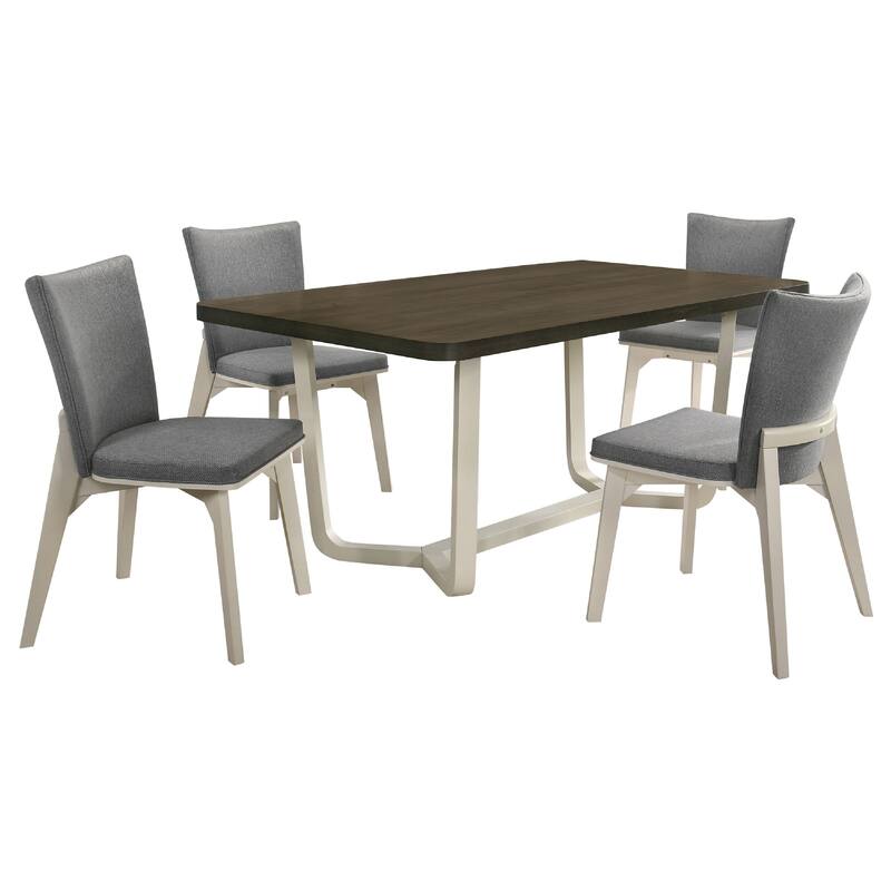Loxy 5pc Dining Table Set, Dark Brown Wood Top, White, 4 Side Chairs