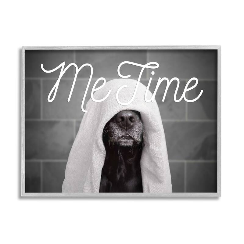 Stupell Me Time Pet Dog Bathroom Portrait Framed Giclee Texturized Art by Adobe Stock - 11 x 14 - Grey
