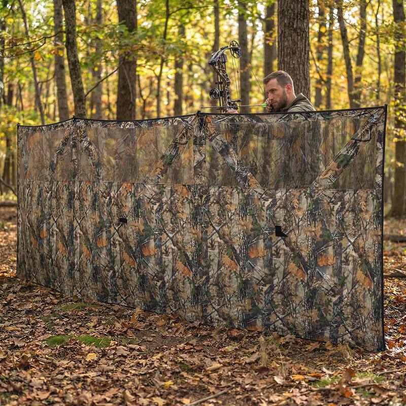 Outsunny Hunting Blind with One-Way View Mesh, 3-Panel Blind See Through with Wind Screen, 3 Storage Pockets - Multi