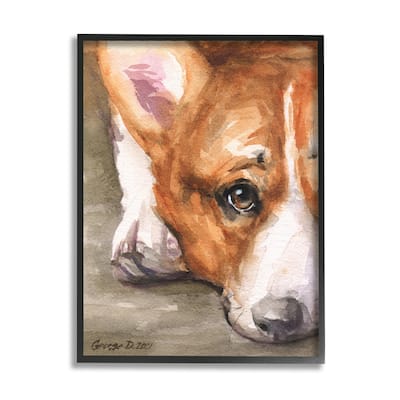 Stupell Pleasant Corgi Puppy Dog Gazing Lying Down Framed Wall Art, Design by George Dyachenko - Tan