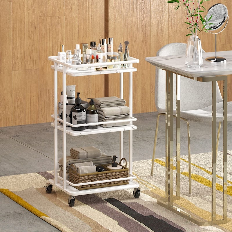 3-Tier Rolling Serving Bar Cart, Wood and Metal Kitchen Island Storage Cart with Wheels, Multifunction Utility Drink Cart