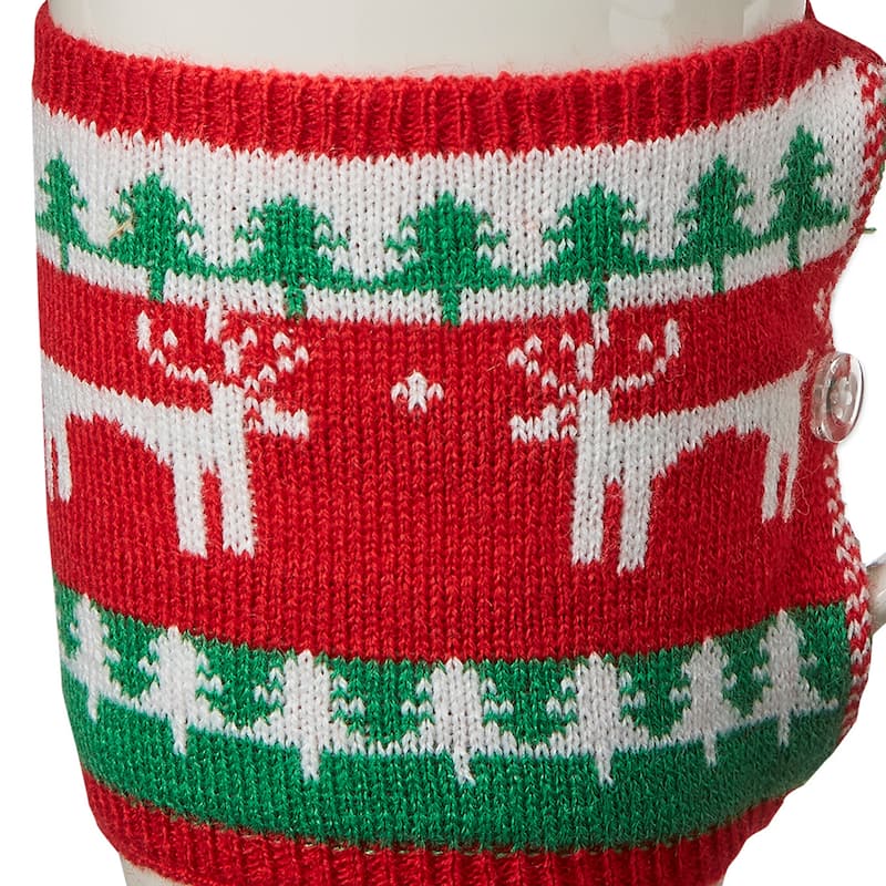 Deer Knit Sweater Stoneware Dishwasher Safe Coffee Hot Coco Tea White Mug, 16 oz.