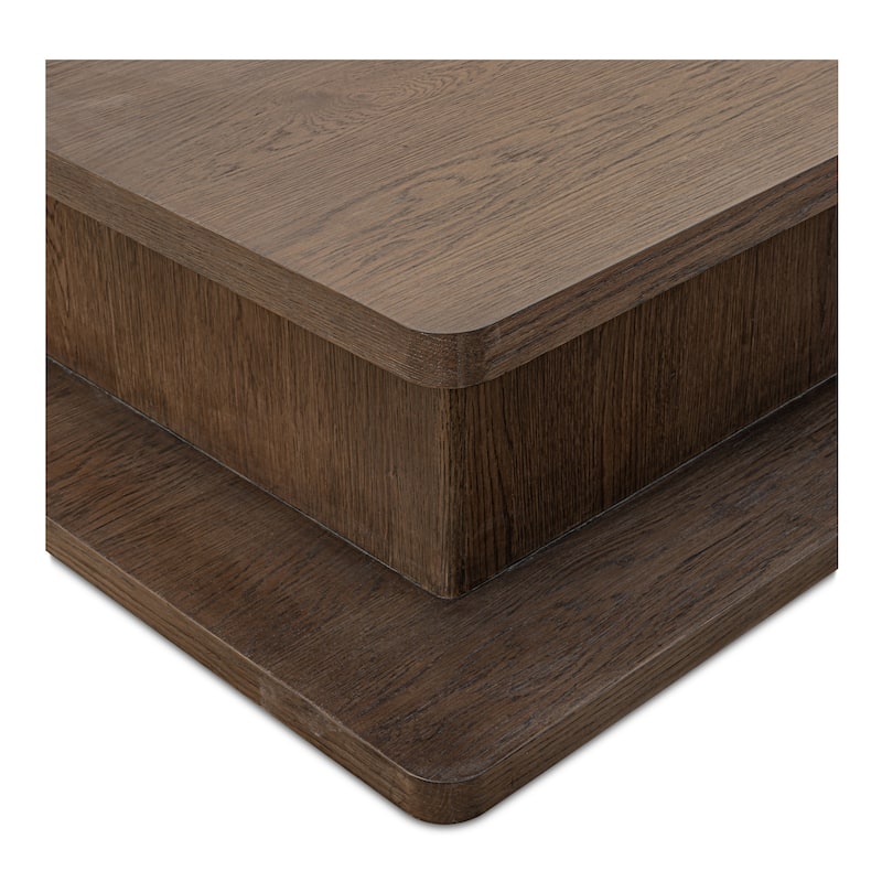 NADAAL STUDIOS Thalor Coffee Table, Large Rectangular Solid Oak Edge, Bullnose Vertical Support, Dark Brown