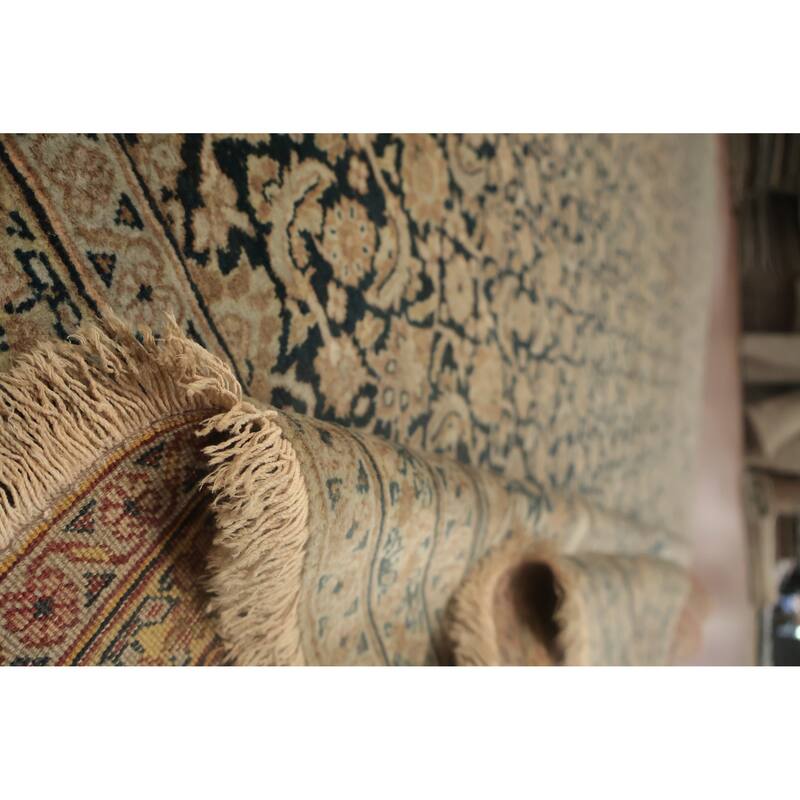 Hand Knotted Oriental 100% Wool Carpet Traditional Floral Navy Blue & Blues Tabriz (Haj Jalili) Area Rug - 12' 11'' X 9' 4''